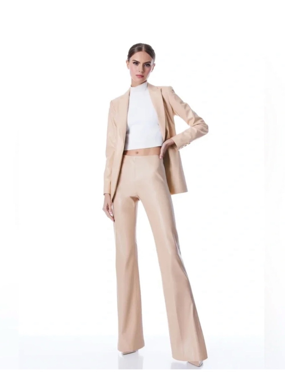 Alice + Olivia Nude leather Wide-Leg High-Rise Pants